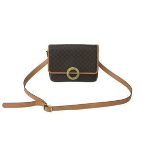 Celine Macadam Circle Logo Shoulder Bag Brown Leather Crossbody